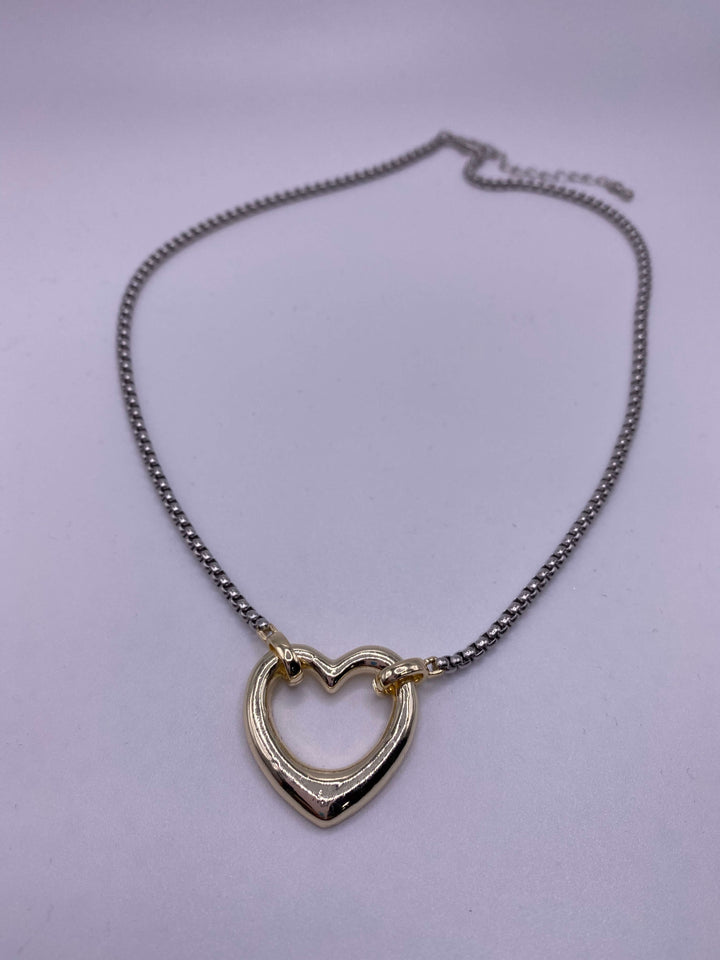 BOX CHAIN NECKLACE WITH OPEN HEART-GOLD - Kingfisher Road - Online Boutique