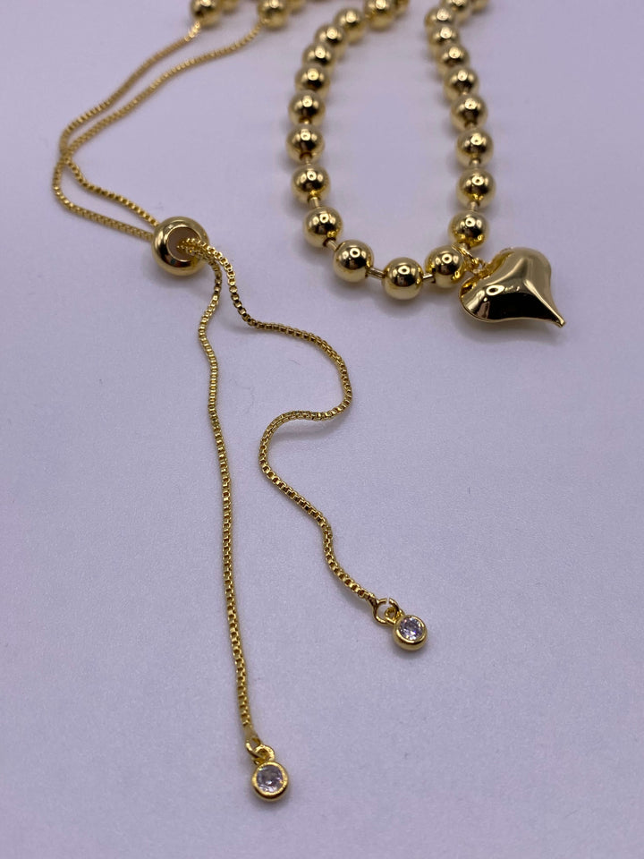 ADJUSTABLE BEADED HEART NECKLACE-GOLD - Kingfisher Road - Online Boutique