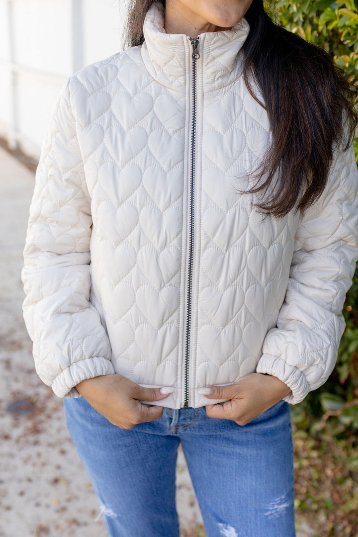 HEARTS PUFFER JACKET-LATTE - Kingfisher Road - Online Boutique