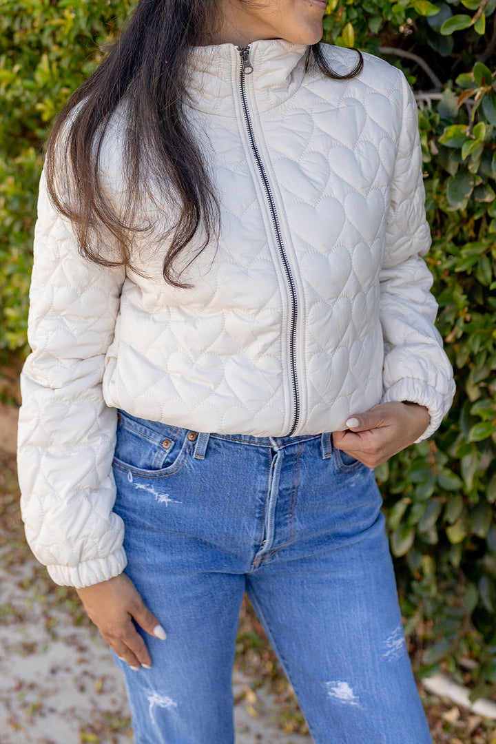 HEARTS PUFFER JACKET-LATTE - Kingfisher Road - Online Boutique