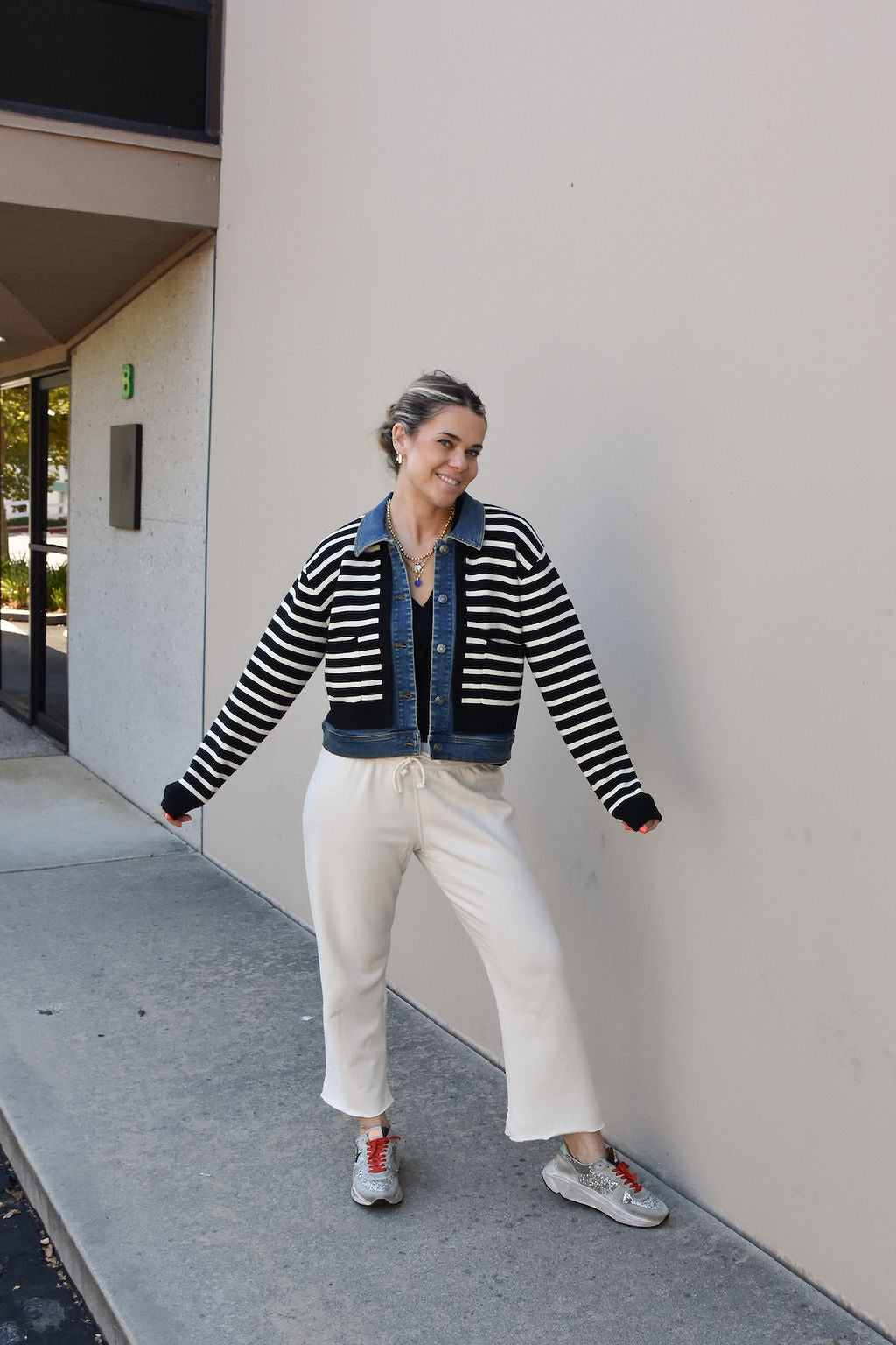 SWEATER/DENIM JACKET-BLACK/IVORY - Kingfisher Road - Online Boutique