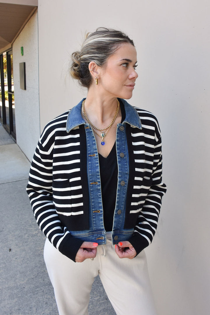 SWEATER/DENIM JACKET-BLACK/IVORY - Kingfisher Road - Online Boutique