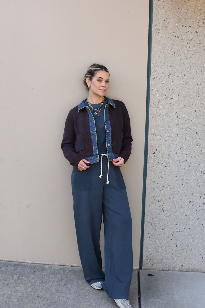 SWEATER/DENIM JACKET-CHOCOLATE/NAVY - Kingfisher Road - Online Boutique