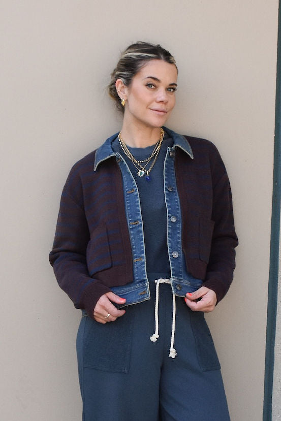 SWEATER/DENIM JACKET-CHOCOLATE/NAVY - Kingfisher Road - Online Boutique