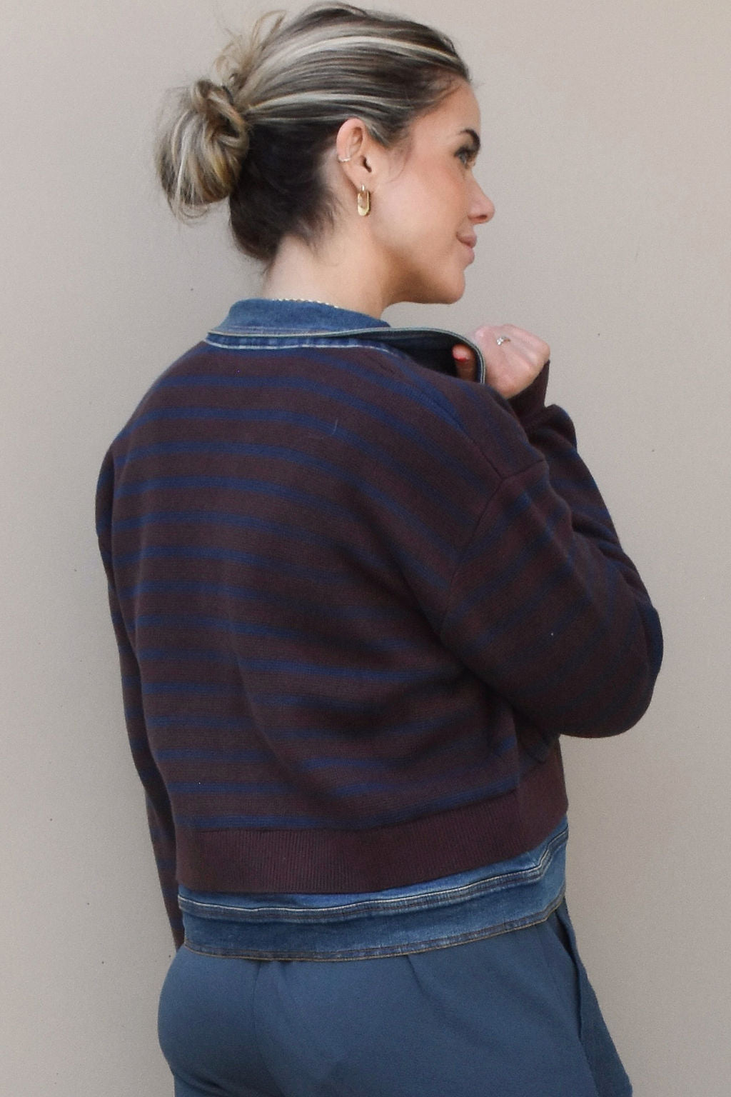 SWEATER/DENIM JACKET-CHOCOLATE/NAVY - Kingfisher Road - Online Boutique