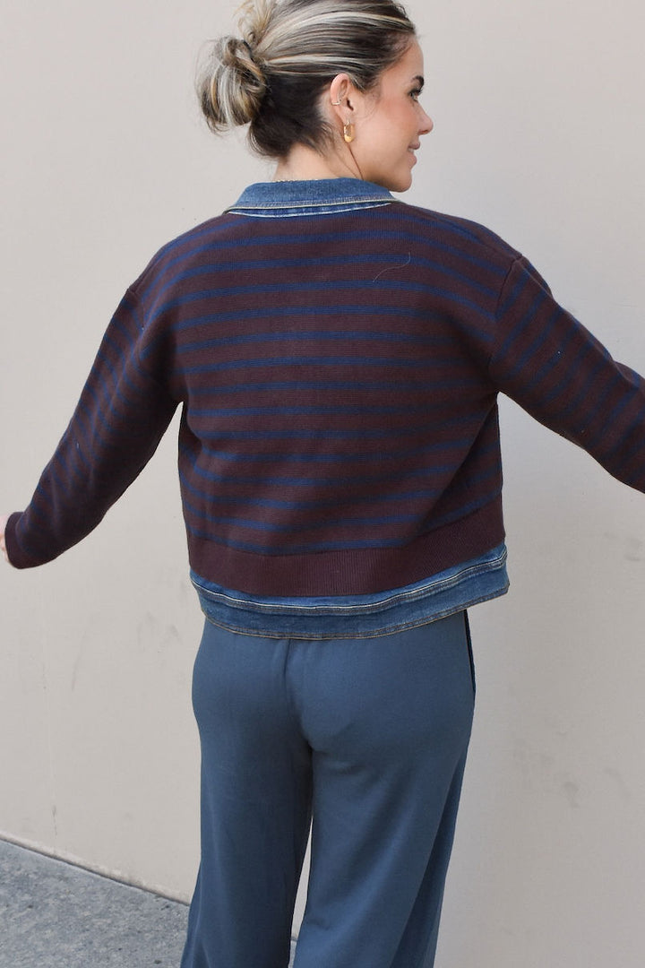 SWEATER/DENIM JACKET-CHOCOLATE/NAVY - Kingfisher Road - Online Boutique
