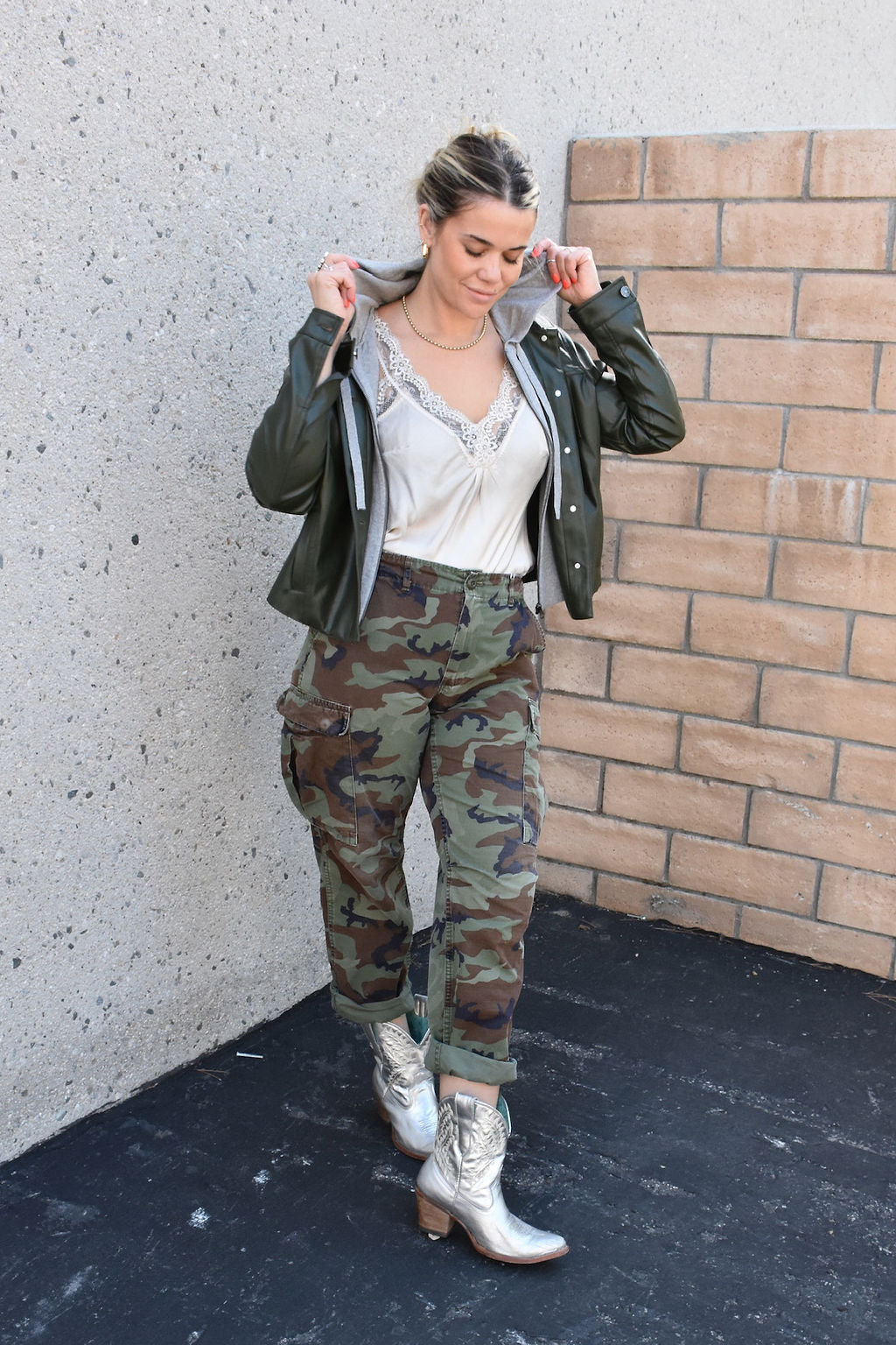 FAUX MOD JACKET W/ DICKEY-MILITARY - Kingfisher Road - Online Boutique