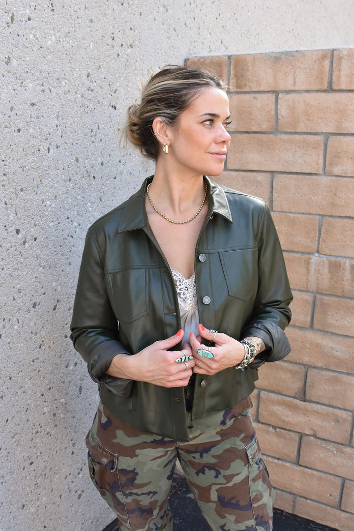 FAUX MOD JACKET W/ DICKEY-MILITARY - Kingfisher Road - Online Boutique