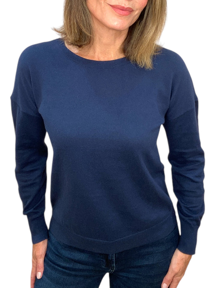 HEART EMBLEM SLEEVE SWEATER-NAVY