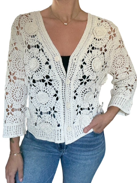 CROCHET CARDI-BEIGE - Kingfisher Road - Online Boutique