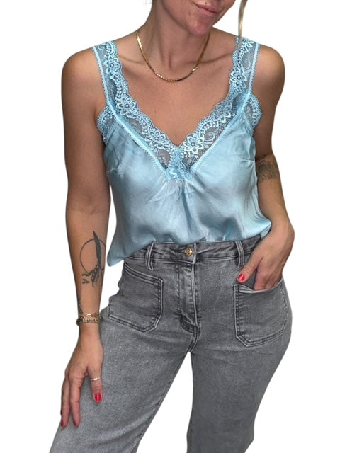 V-NECK VISCOSE LACE TANK-TURQUOISE - Kingfisher Road - Online Boutique