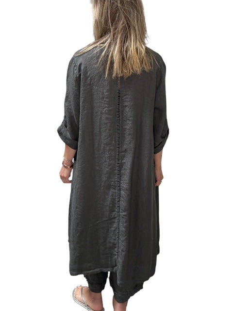 ITALIAN LINEN AND SILK DUSTER-CHARCOAL - Kingfisher Road - Online Boutique