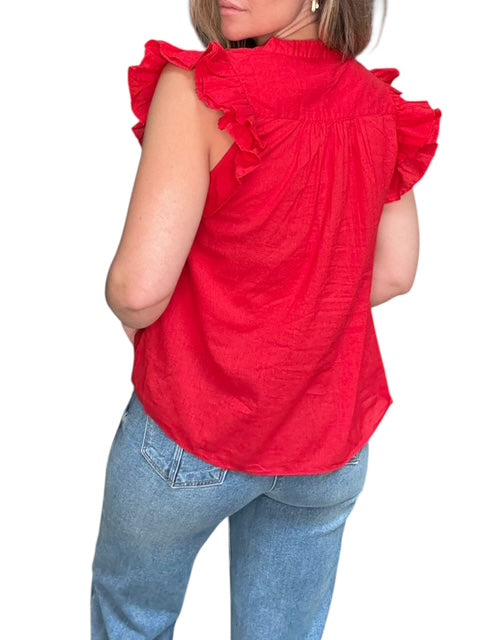 FLUTTER SLEEVE TOP-SCARLET - Kingfisher Road - Online Boutique