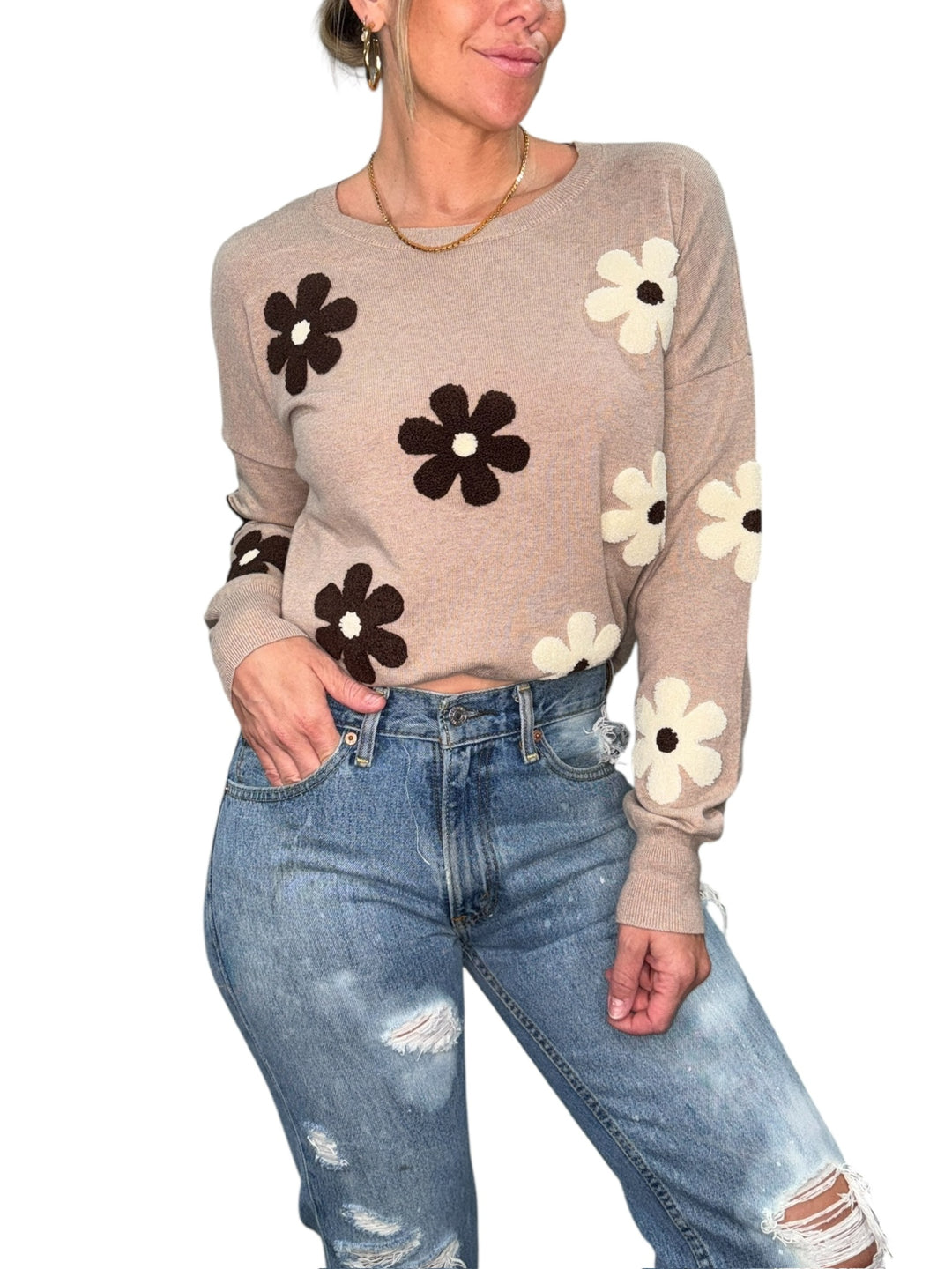 FLOWERS CREW NECK SWEATER-MOUSSE - Kingfisher Road - Online Boutique