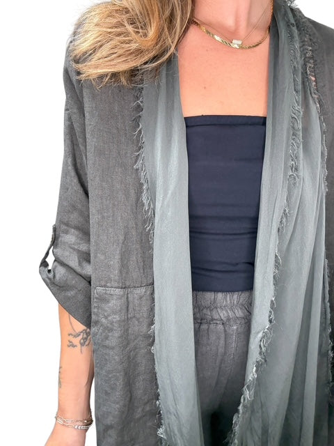 ITALIAN LINEN AND SILK DUSTER-CHARCOAL - Kingfisher Road - Online Boutique