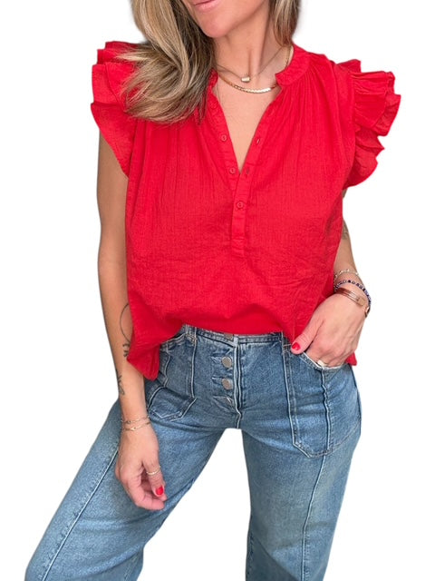 FLUTTER SLEEVE TOP-SCARLET - Kingfisher Road - Online Boutique