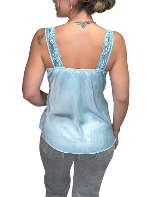V-NECK VISCOSE LACE TANK-TURQUOISE - Kingfisher Road - Online Boutique