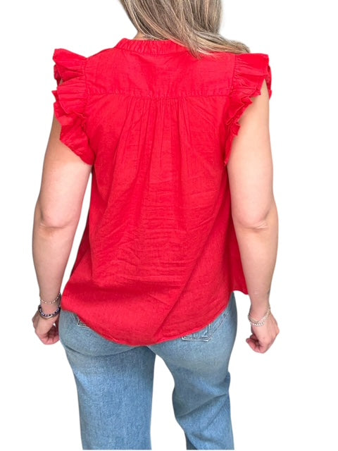 FLUTTER SLEEVE TOP-SCARLET - Kingfisher Road - Online Boutique