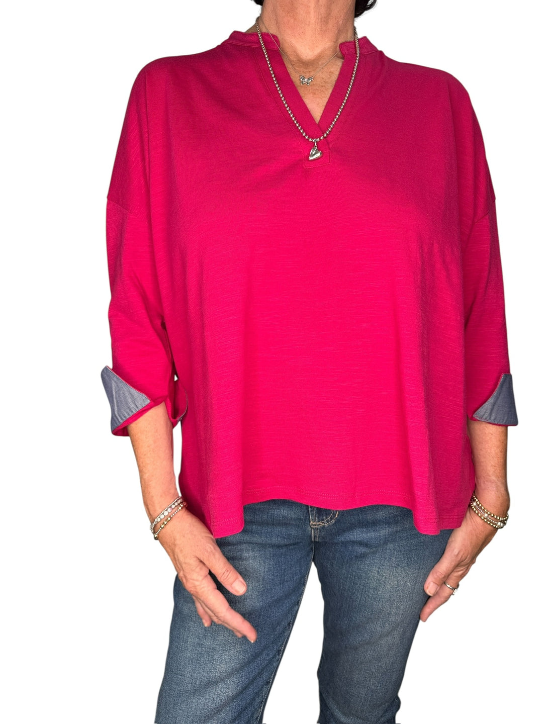 AMELIA CUFF TEE-WILDBERRY/CHAMBRAY - Kingfisher Road - Online Boutique