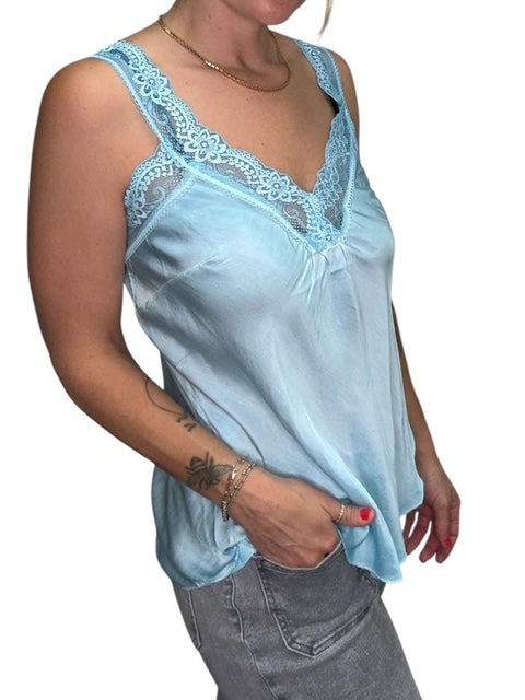 V-NECK VISCOSE LACE TANK-TURQUOISE - Kingfisher Road - Online Boutique