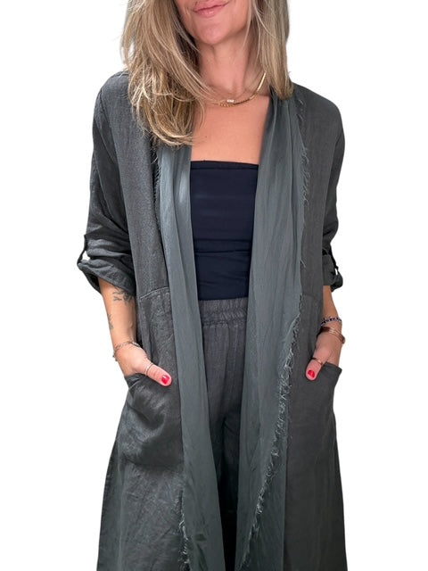 ITALIAN LINEN AND SILK DUSTER-CHARCOAL - Kingfisher Road - Online Boutique