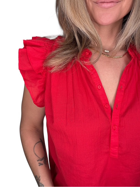 FLUTTER SLEEVE TOP-SCARLET - Kingfisher Road - Online Boutique