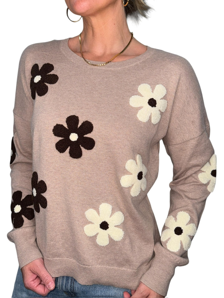 FLOWERS CREW NECK SWEATER-MOUSSE - Kingfisher Road - Online Boutique
