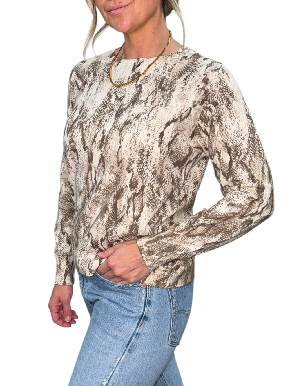 PYTHON CREW NECK SWEATER-BEIGE - Kingfisher Road - Online Boutique