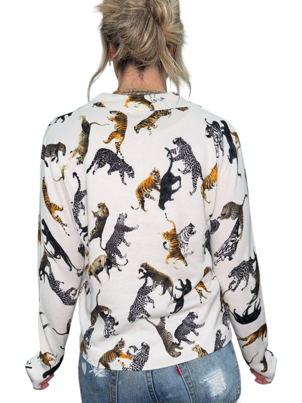 TIGER BUTTON FRONT CARDI-MILK - Kingfisher Road - Online Boutique