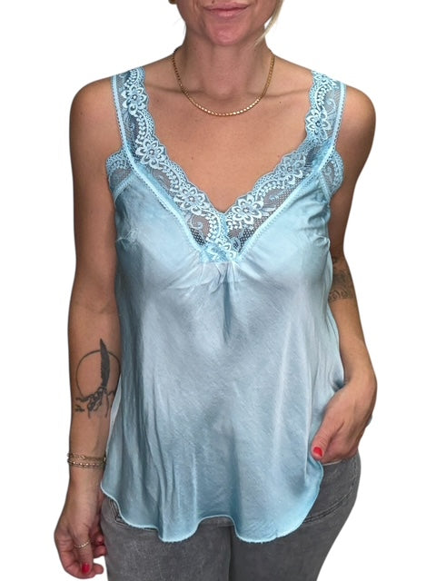 V-NECK VISCOSE LACE TANK-TURQUOISE - Kingfisher Road - Online Boutique