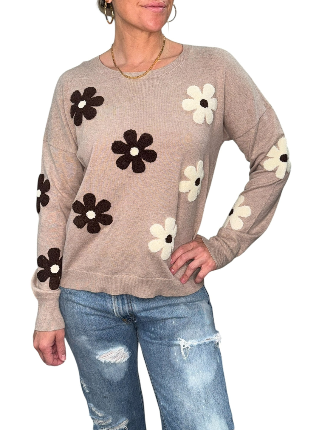 FLOWERS CREW NECK SWEATER-MOUSSE - Kingfisher Road - Online Boutique