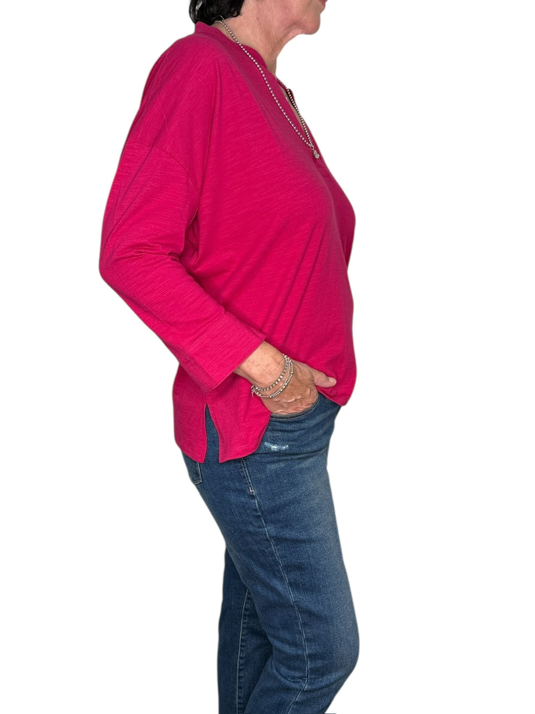 AMELIA CUFF TEE-WILDBERRY/CHAMBRAY - Kingfisher Road - Online Boutique