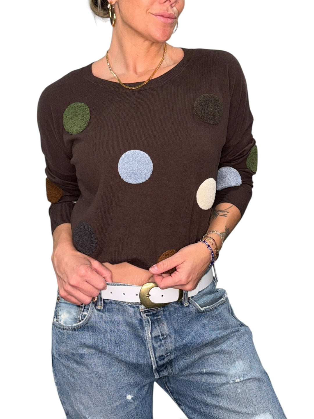 DOTS CREW NECK SWEATER-CHOCOLATE - Kingfisher Road - Online Boutique
