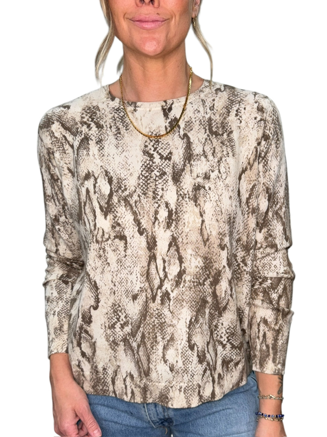 PYTHON CREW NECK SWEATER-BEIGE - Kingfisher Road - Online Boutique
