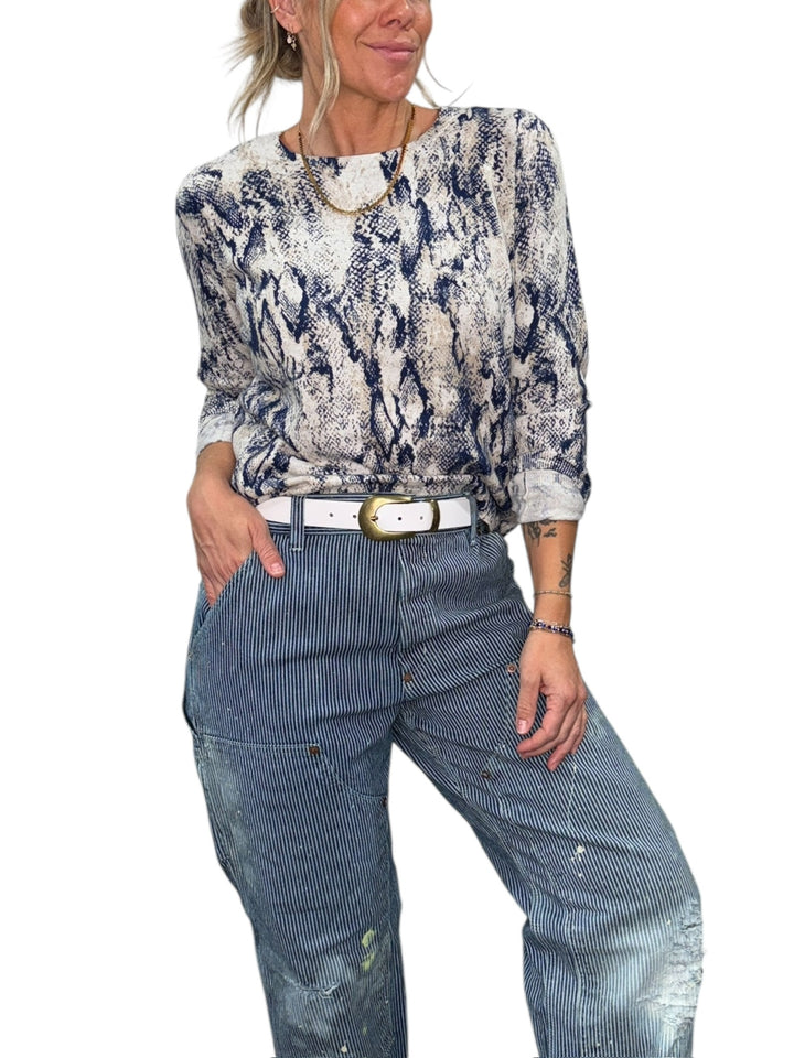 PYTHON CREW NECK SWEATER-NAVY - Kingfisher Road - Online Boutique