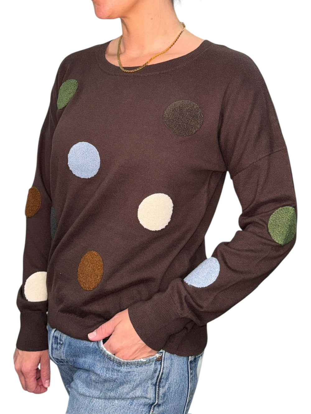 DOTS CREW NECK SWEATER-CHOCOLATE - Kingfisher Road - Online Boutique