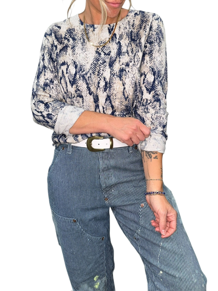 PYTHON CREW NECK SWEATER-NAVY - Kingfisher Road - Online Boutique