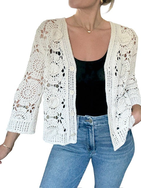 CROCHET CARDI-BEIGE - Kingfisher Road - Online Boutique