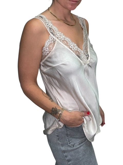 V-NECK VISCOSE LACE TANK-BEIGE - Kingfisher Road - Online Boutique