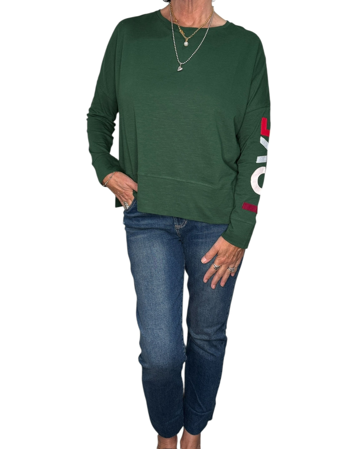 AMOUR APPLIQUE TEE-VINEYARD GREEN - Kingfisher Road - Online Boutique