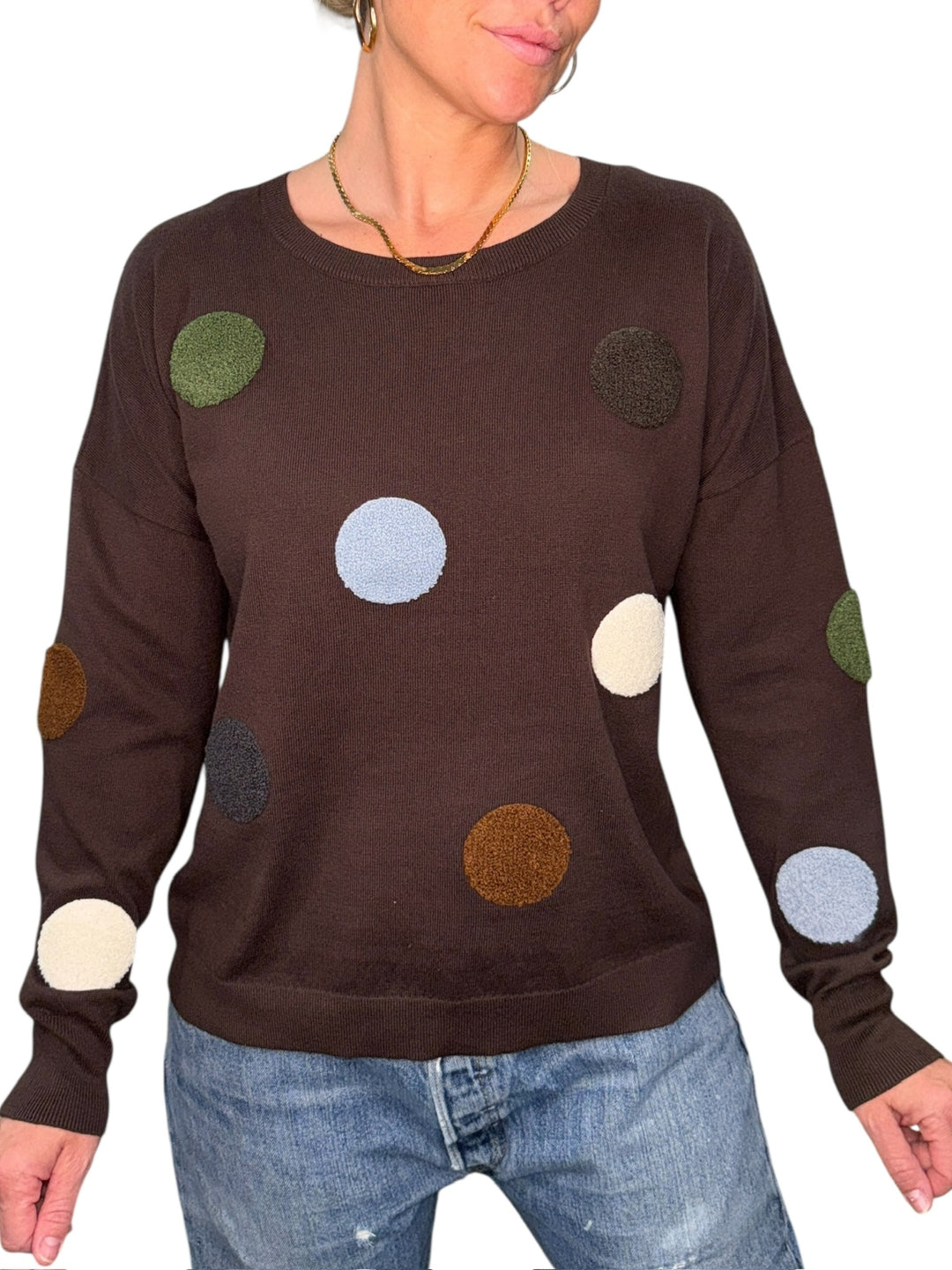 DOTS CREW NECK SWEATER-CHOCOLATE - Kingfisher Road - Online Boutique