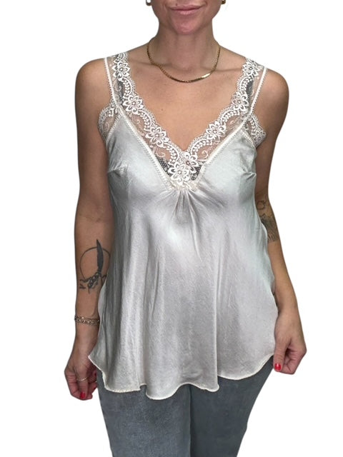 V-NECK VISCOSE LACE TANK-BEIGE - Kingfisher Road - Online Boutique