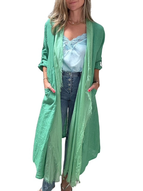 ITALIAN LINEN AND SILK DUSTER-GREEN - Kingfisher Road - Online Boutique