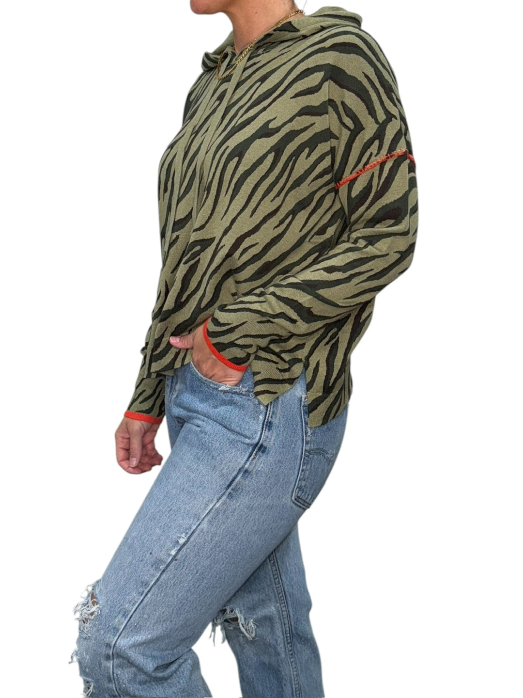 ZEBRA WHIPSTITCH HOODIE-ARMY - Kingfisher Road - Online Boutique