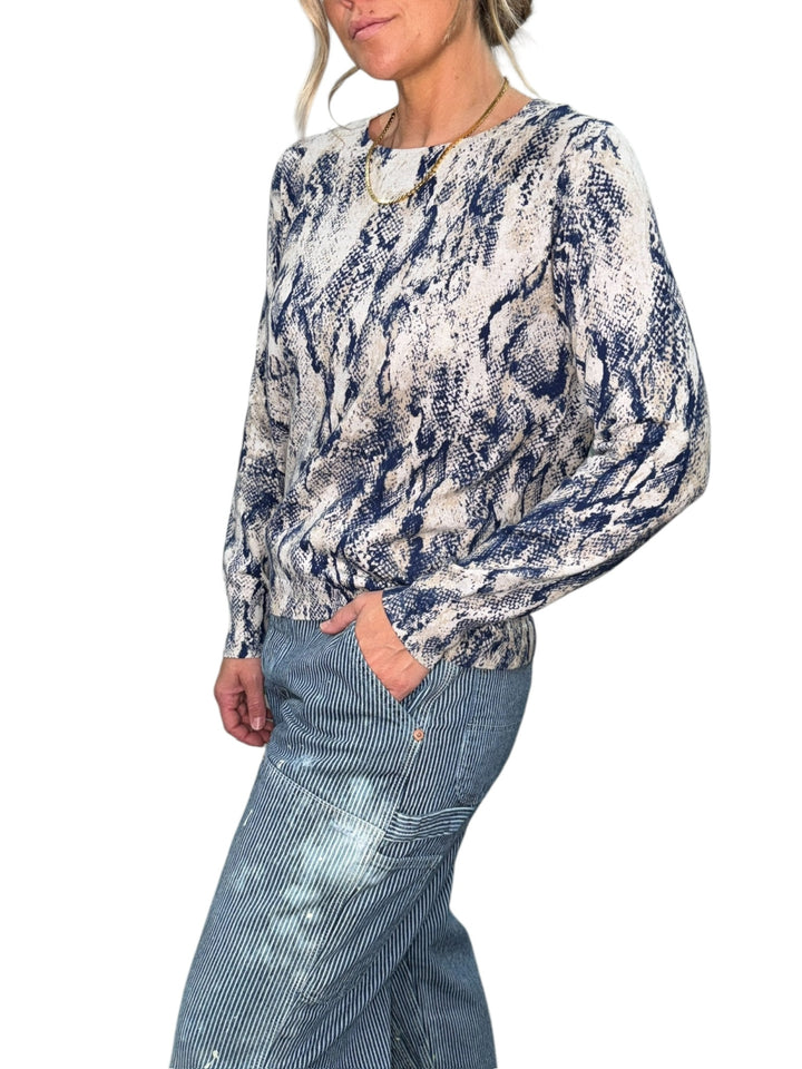 PYTHON CREW NECK SWEATER-NAVY - Kingfisher Road - Online Boutique