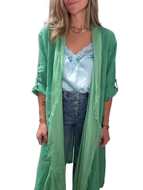 ITALIAN LINEN AND SILK DUSTER-GREEN - Kingfisher Road - Online Boutique