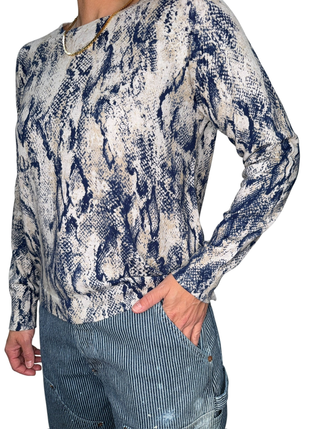 PYTHON CREW NECK SWEATER-NAVY - Kingfisher Road - Online Boutique