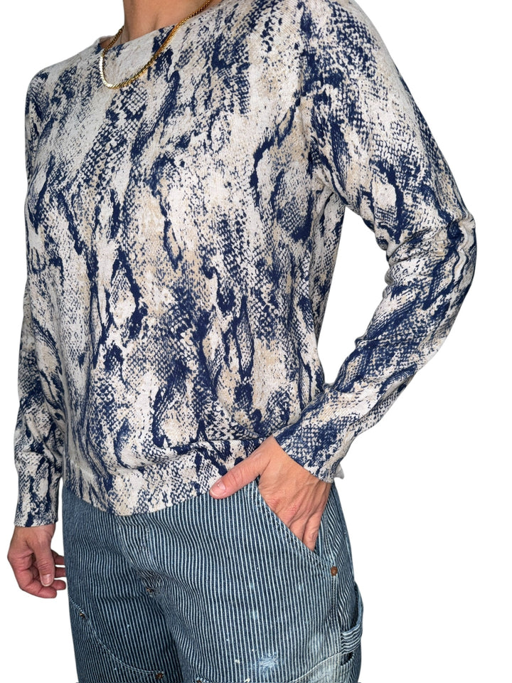 PYTHON CREW NECK SWEATER-NAVY - Kingfisher Road - Online Boutique