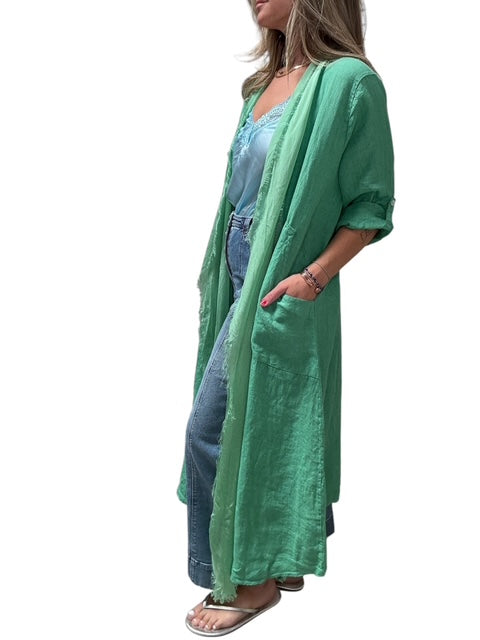 ITALIAN LINEN AND SILK DUSTER-GREEN - Kingfisher Road - Online Boutique