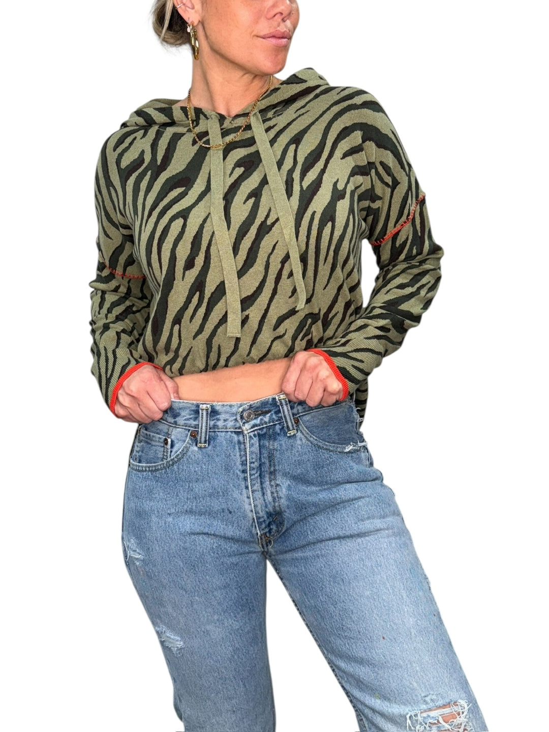 ZEBRA WHIPSTITCH HOODIE-ARMY - Kingfisher Road - Online Boutique